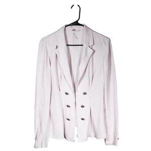 Free People Women's Jacket Neutral Pink Linen Double Breasted Cardigan Blazer S